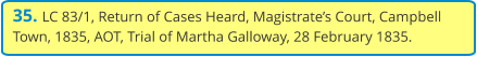 35. LC 83/1, Return of Cases Heard, Magistrate’s Court, Campbell Town, 1835, AOT, Trial of Martha Galloway, 28 February 1835.