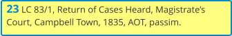 23 LC 83/1, Return of Cases Heard, Magistrate’s Court, Campbell Town, 1835, AOT, passim.