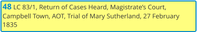 48 LC 83/1, Return of Cases Heard, Magistrate’s Court, Campbell Town, AOT, Trial of Mary Sutherland, 27 February 1835