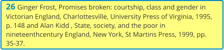 26 Ginger Frost, Promises broken: courtship, class and gender in Victorian England, Charlottesville, University Press of Virginia, 1995, p. 148 and Alan Kidd , State, society, and the poor in nineteenthcentury England, New York, St Martins Press, 1999, pp. 35-37.