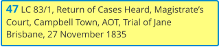 47 LC 83/1, Return of Cases Heard, Magistrate’s Court, Campbell Town, AOT, Trial of Jane Brisbane, 27 November 1835