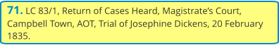 71. LC 83/1, Return of Cases Heard, Magistrate’s Court, Campbell Town, AOT, Trial of Josephine Dickens, 20 February 1835.