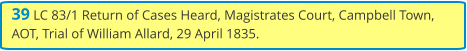 39 LC 83/1 Return of Cases Heard, Magistrates Court, Campbell Town, AOT, Trial of William Allard, 29 April 1835.