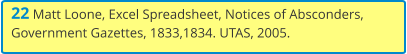 22 Matt Loone, Excel Spreadsheet, Notices of Absconders, Government Gazettes, 1833,1834. UTAS, 2005.