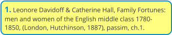 1. Leonore Davidoff & Catherine Hall, Family Fortunes: men and women of the English middle class 1780-1850, (London, Hutchinson, 1887), passim, ch.1.