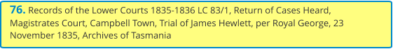 76. Records of the Lower Courts 1835-1836 LC 83/1, Return of Cases Heard, Magistrates Court, Campbell Town, Trial of James Hewlett, per Royal George, 23 November 1835, Archives of Tasmania